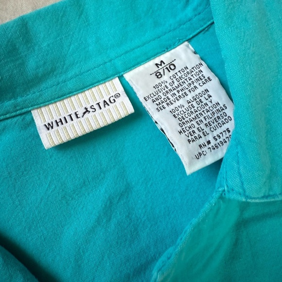 Vintage White Stag Blue Sailboat Embroidered Shirt Women’s Medium - Picture 3 of 4